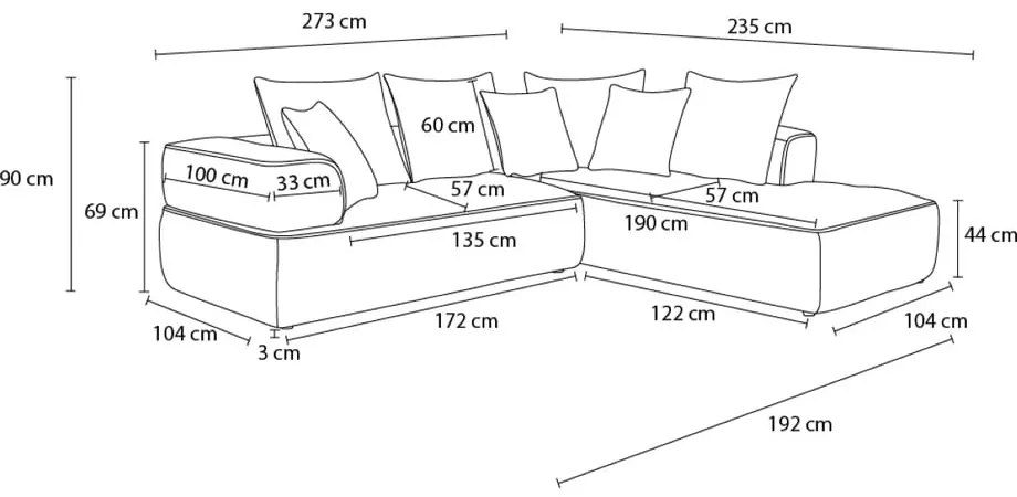 Светлосив шенилов ъглов диван (десен ъгъл/L форма) Whesley – Bobochic Paris