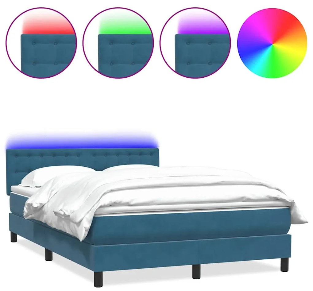 3317317 vidaXL Боксспринг легло с матрак и LED, тъмносиньо, 140x220 cm, кадифе
