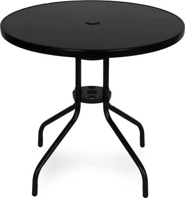 Кръгла градинска маса 80 см с отвор за чадър - черна