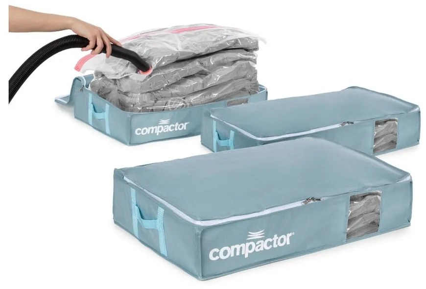 Вакуумни пластмасови кутии за съхранение под леглото в комплект 3 бр. 65x45x15,5 cm Blue Edition – Compactor