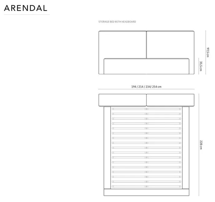 Бежово тапицирано двойно легло с място за съхранение и решетка 200x200 cm Arendal - Cosmopolitan Design
