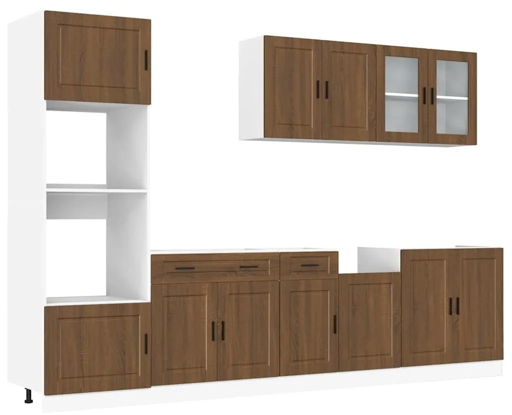 3314758 vidaXL Комплект кухненски шкафове, 7 части, "Porto", кафяв дъб, инженерна дървесина