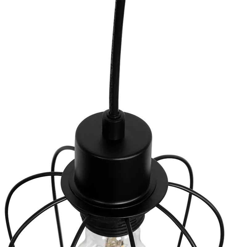 Ръстичен висящ аплик черен с дърво 4-светлина - Stronk