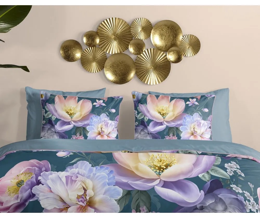 Синьо двойно /удължено спално бельо от памучен сатен 200x220 cm Mirery – Descanso