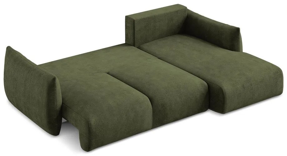 Зелен шенилов сгъваем ъглов диван (десен ъгъл) Leila – Makamii