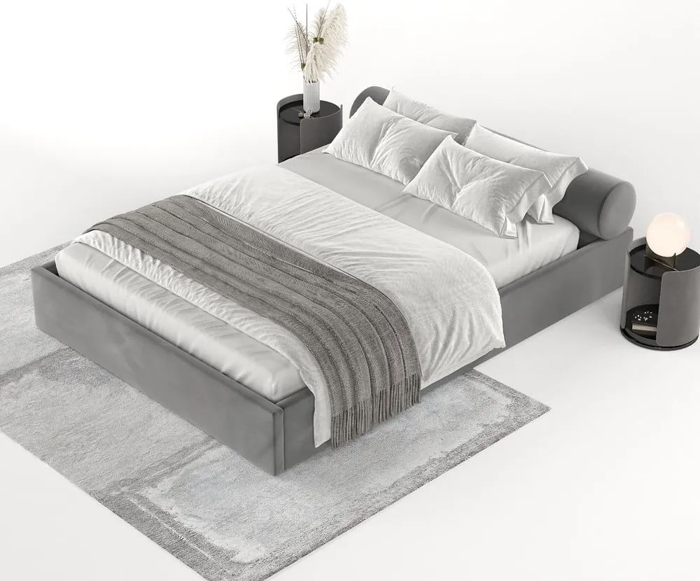 Тъмносиво двойно легло 160x200 cm тапицирано с място за съхранение с включена подматрачна рамка Solvo – Maison de Rêve