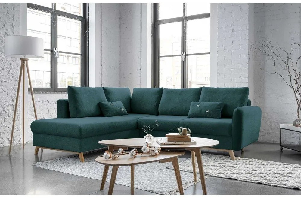 Тюркоазен ъглов разтегателен диван ляв ъгъл, Scandic Lagom - Miuform