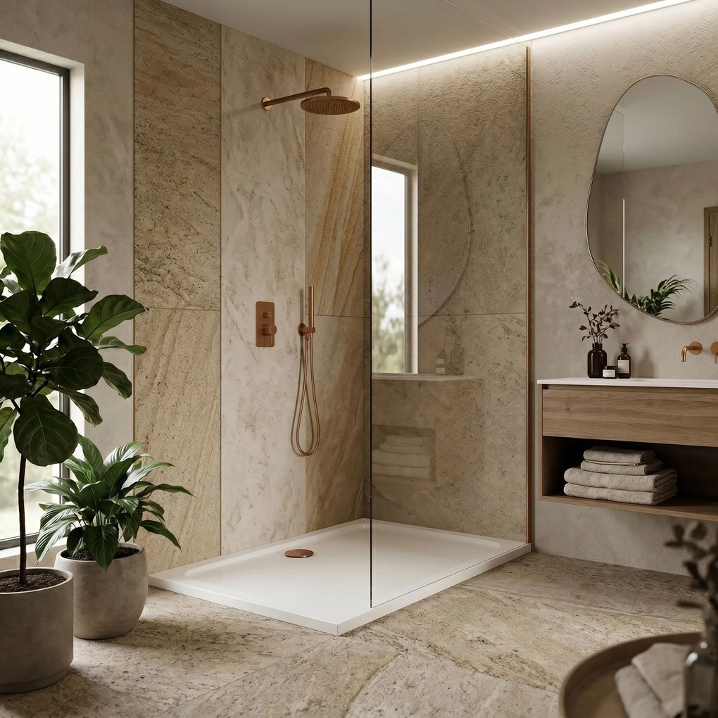 Корито за душ кабина-акрилно Rea Belmond White 90x120 Brush Copper