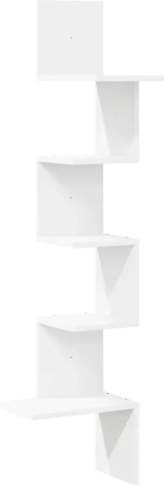 860517 vidaXL Стенен ъглов рафт, бял, 32x32x127,5 см, ПДЧ