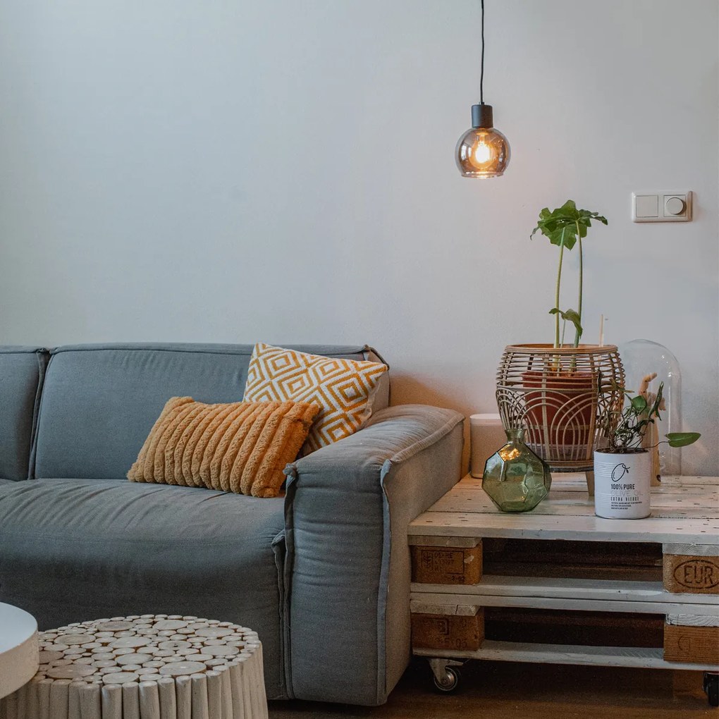 Висяща лампа в стил Арт Деко черна с опушено стъкло - Vidro