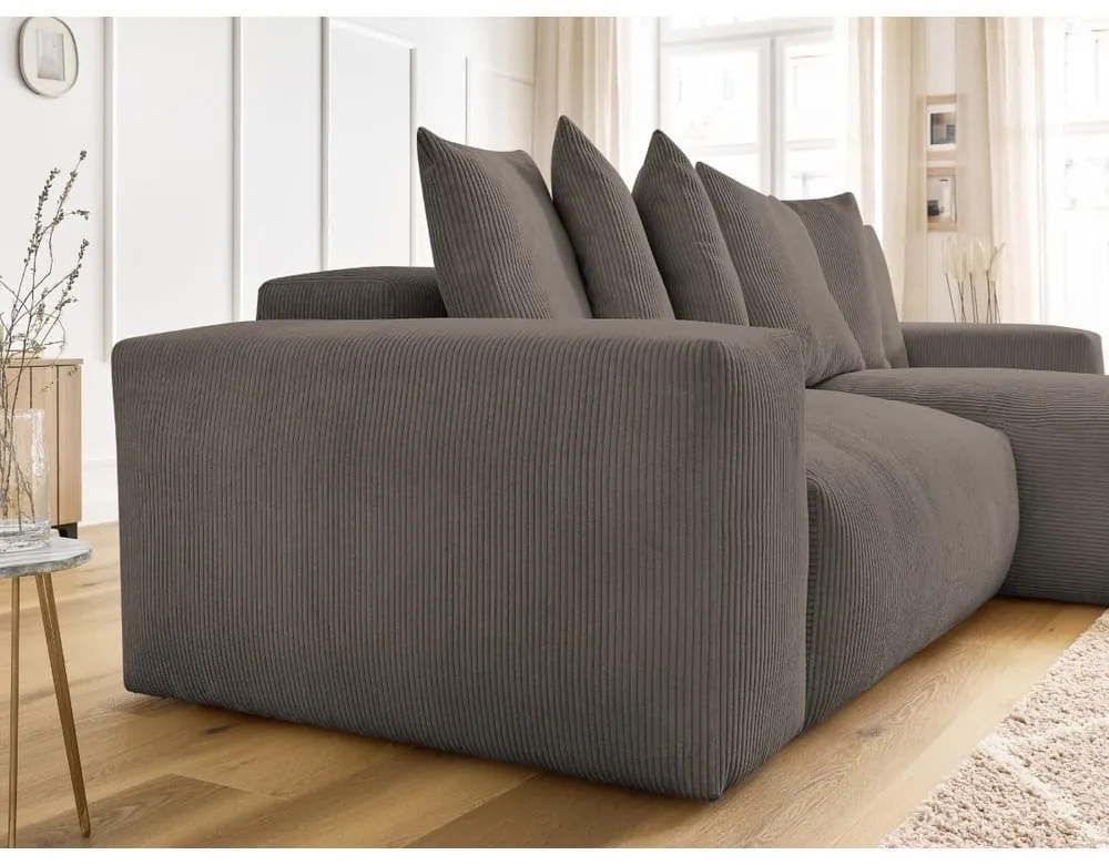 Кафяво-сив сгъваем/с място за съхранение ъглов диван от рипсено кадифе Voltaire – Bobochic Paris