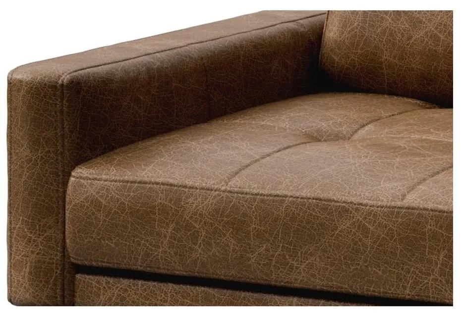 Ъглов диван от коняк с кафява кожа, тапициран, десен ъгъл Musso - MESONICA