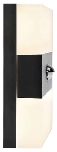 Външна стенна лампа черна IP44 с LED с датчик за движение - Dualy