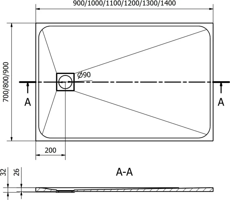 Mexen Bert правоъгълно корито SMC 90 x 80 см, бяло - 4K108090