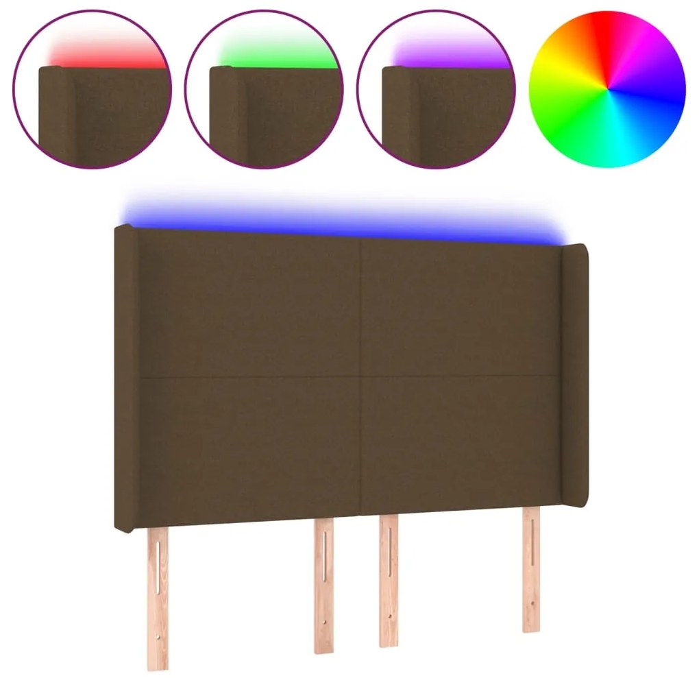 3123769 vidaXL LED горна табла за легло, тъмнокафява,147x16x118/128 см, плат