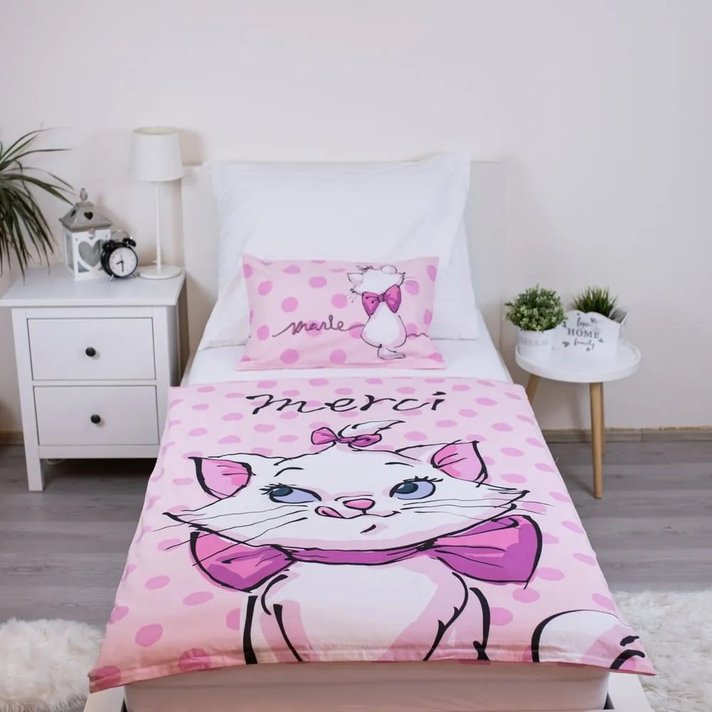 Розово памучно детско спално бельо 100x135 cm Marie Cat "Merci" – Jerry Fabrics