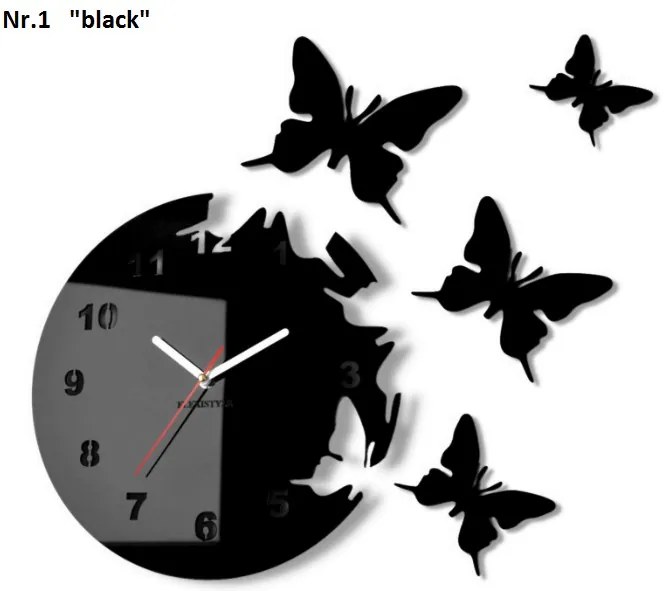 Самозалепващ се стенен часовник с мотив на пеперуда Злато