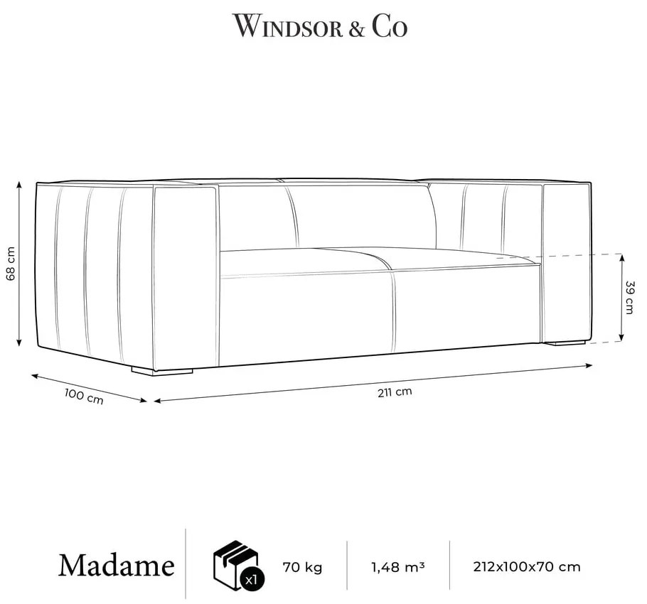Светлокафяв кожен диван 212 cm Madame - Windsor &amp; Co Sofas
