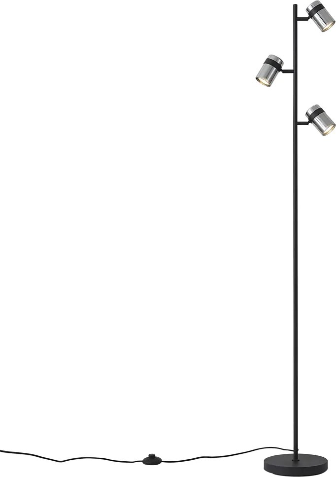 Модерна подова лампа черна с димно стъкло 3 светлини - Gianni
