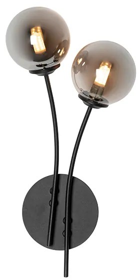 Модерна стенна лампа черна 2-лампова с димно стъкло - Атина