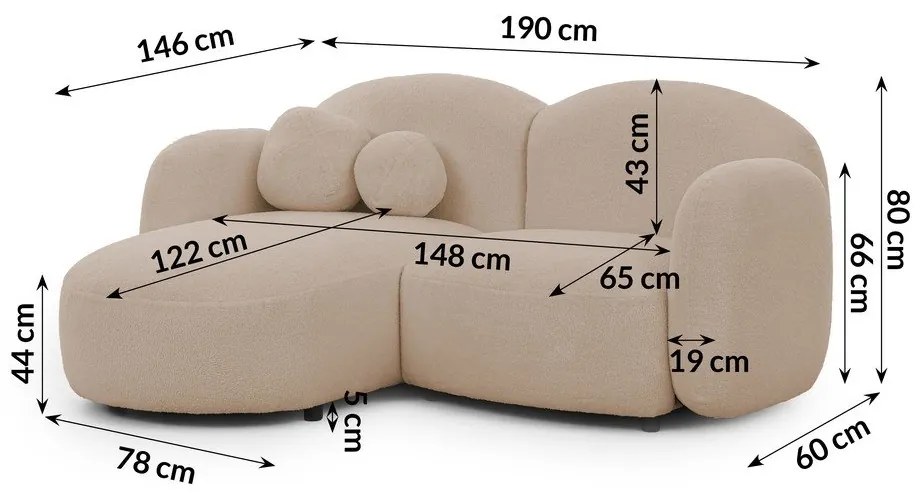 Светлокафяв ъглов диван от прежда с примки от букле (ляв ъгъл) Orbit – Ropez
