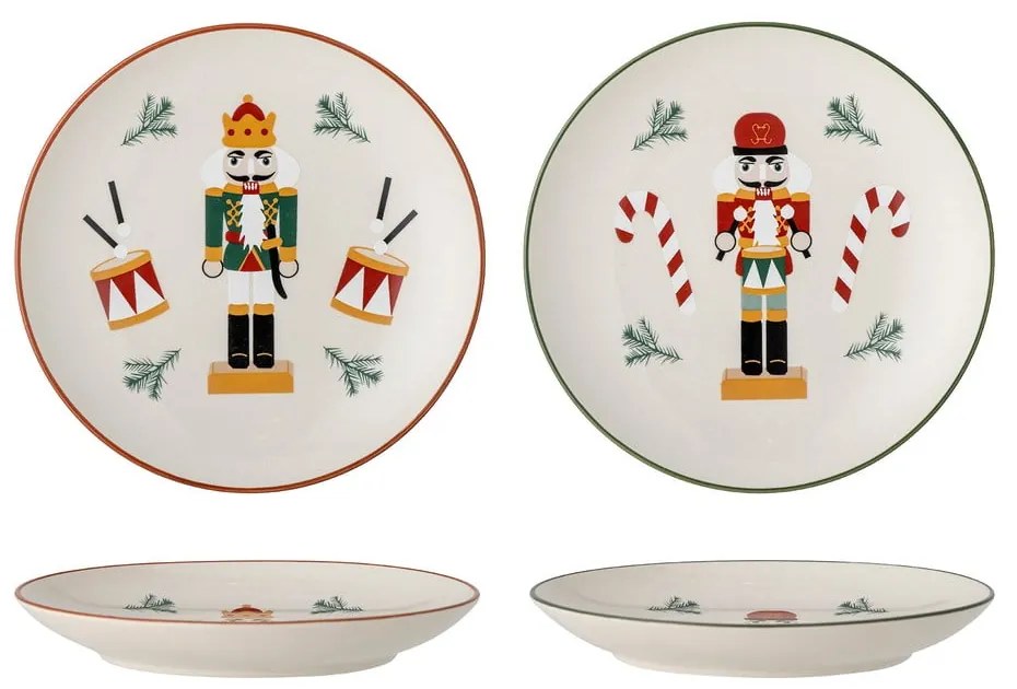 Кремави десертни глинени чинии в комплект от 2 бр. с коледни мотиви ø 16 cm Jolly – Bloomingville