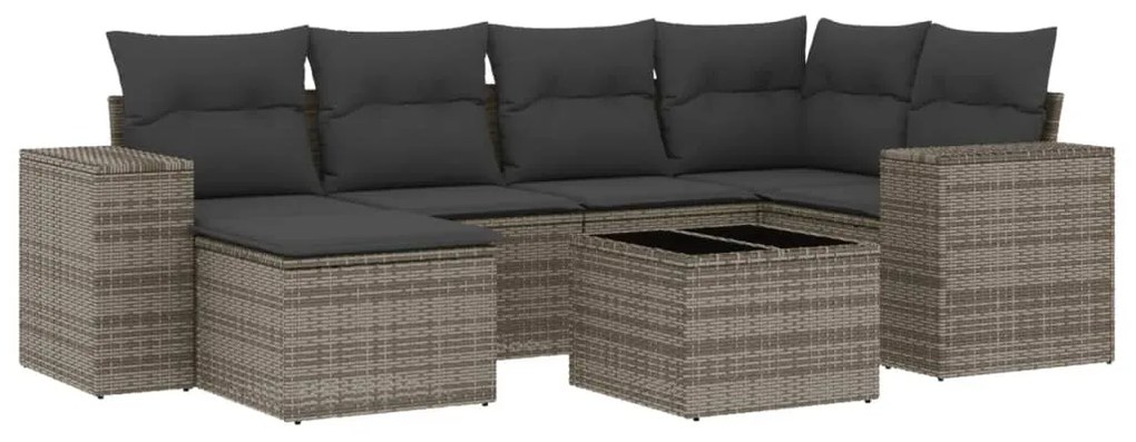3255207 vidaXL Градински диван с възглавници, 7 части, полиратан, сив