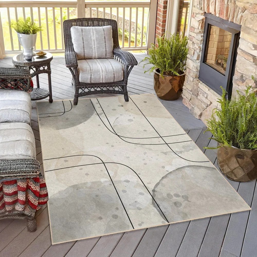 Сиво-кремав килим подходящ за пране 160x230 cm Simple Lines – Mila Home