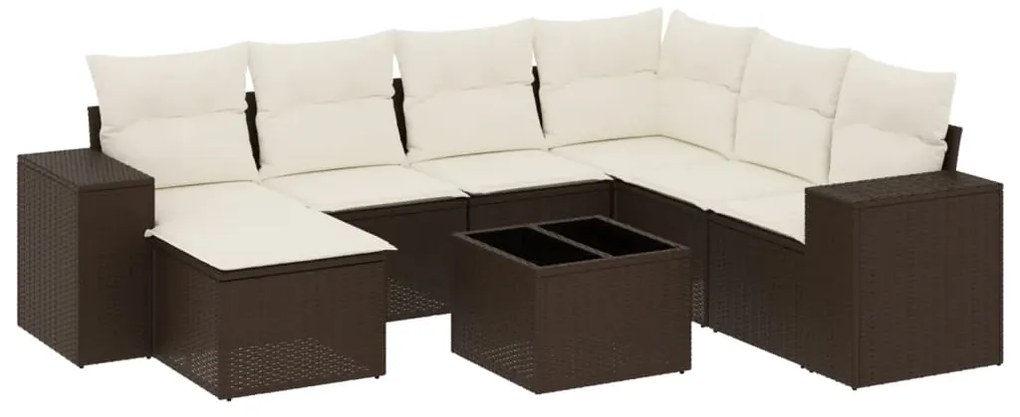 3255250 vidaXL Градински комплект с възглавници, 8 части, кафяв, полиратан