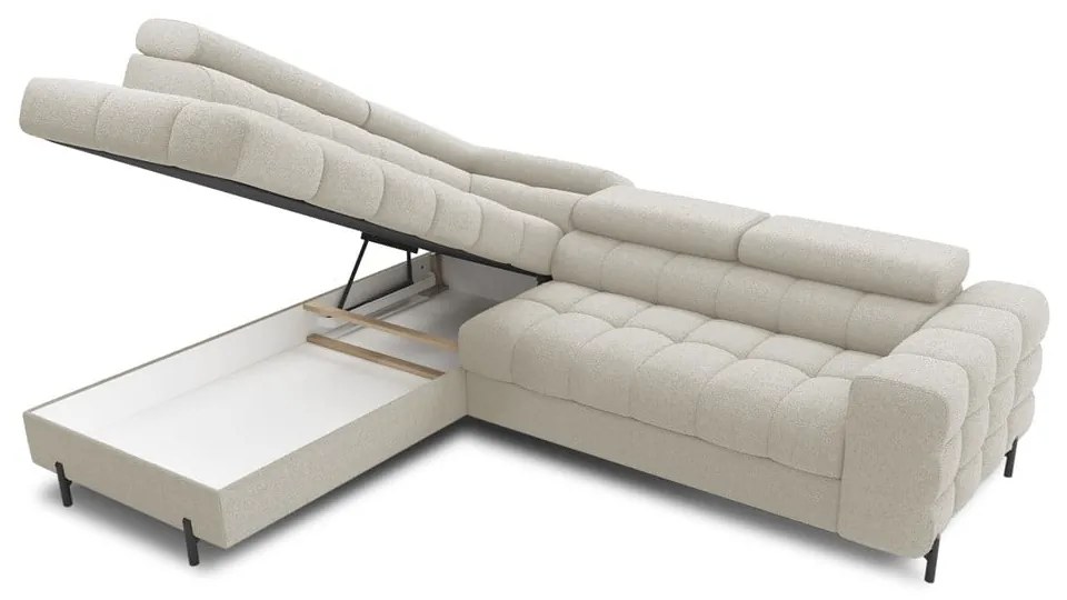 Кремав разтегателен ъглов диван с място за съхранение от букле (ляв ъгъл L форма) Ferucce – ELTAP