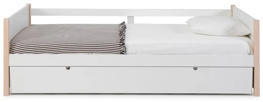 Детско легло от борова дървесина с допълнително разтегателно легло в бял и естествен цвят 90x190 cm Kiara - Marckeric