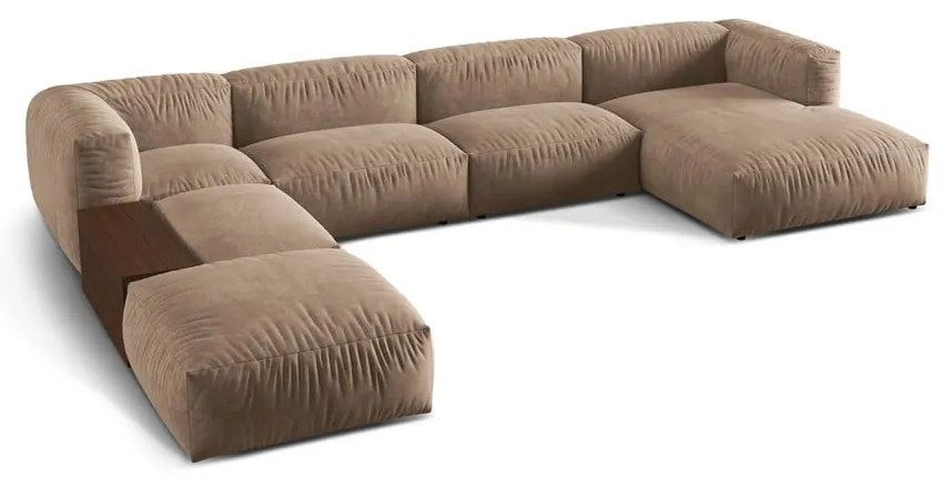 Светлокафяв кадифен модулен ъглов диван (ляв ъгъл/U форма) Martina – Micadoni