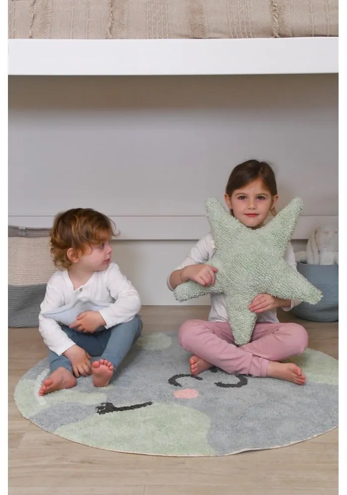 Син ръчно изработен памучен детски килим подходящ за пране ø100 cm Big Big World – Lorena Canals