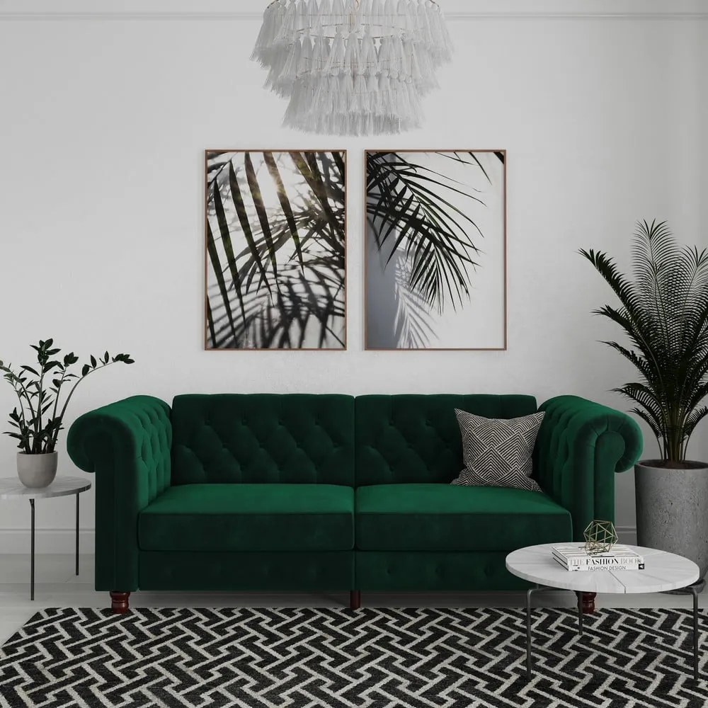 Тъмнозелен кадифен разтегателен диван 236 cm Felix – Støraa