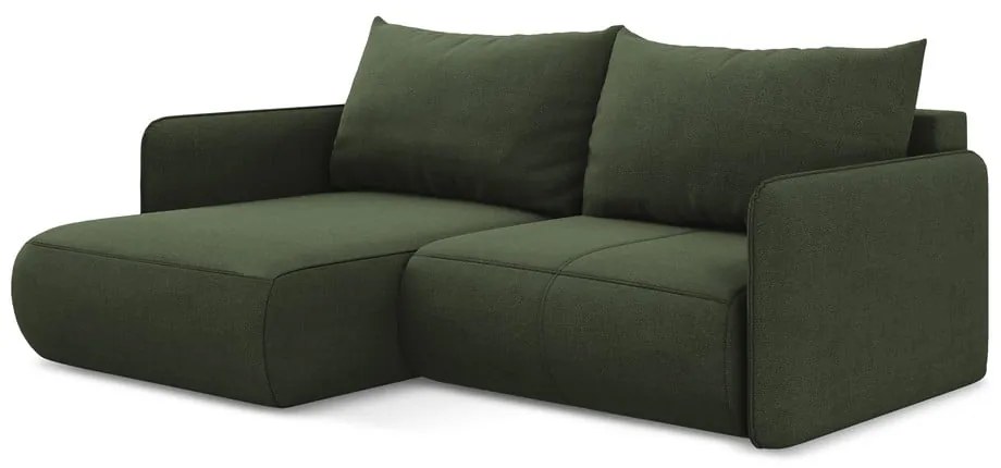 Зелен разтегателен ъглов диван с място за съхранение (ляв ъгъл) Nanea – Makamii