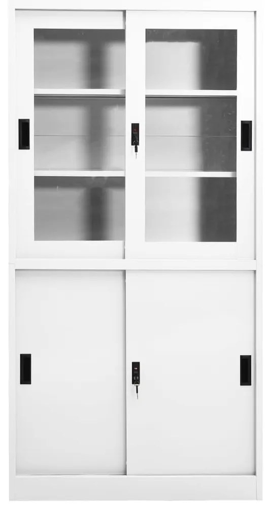 335962 vidaXL Офис шкаф с плъзгаща се врата, бял, 90x40x180 см, стомана