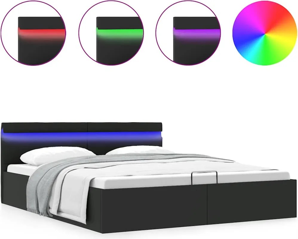 285544 vidaXL Легло с повдигащ механизъм и LED черно еко кожа 160x200 cм