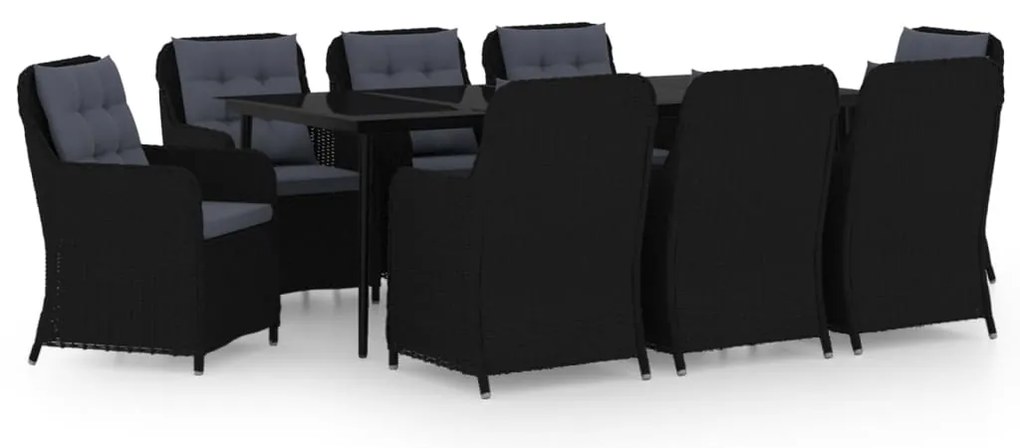 3099576 vidaXL Градински трапезен комплект, 9 части, черен