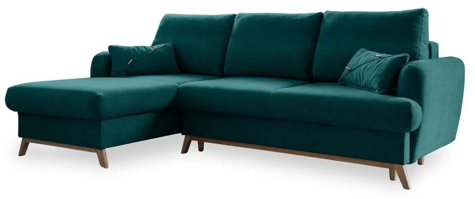 Тюркоазен разтегателен/с място за съхранение ъглов диван (ляв ъгъл) Scandic Lagom – Miuform