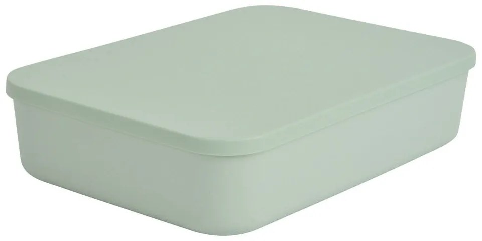 Светлозелена пластмасова кутия за съхранение с капак 35,5x25,5x8 cm – Homéa