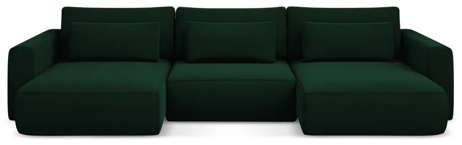 Зелен кадифен разтегателен ъглов диван с място за съхранение (U форма) Kapua – Makamii