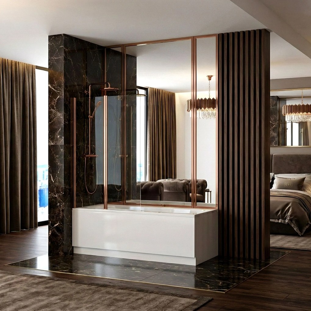 Параван подвижен за вана Rea Agat-2 80 Brush Copper