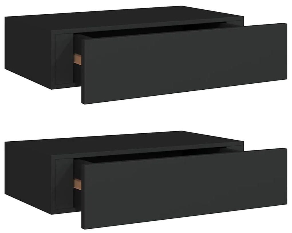 330244 vidaXL Стенни рафтове с чекмеджета, 2 бр, черни, 40x23,5x10 см, МДФ