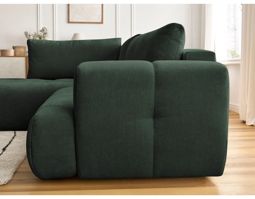 Зелен сгъваем/с място за съхранение ъглов диван (ляв ъгъл/L форма) Fuji – Bobochic Paris