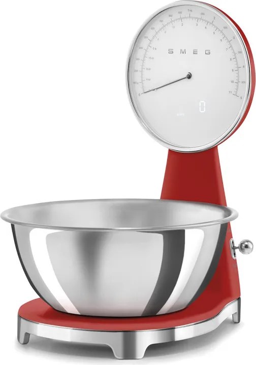 Кухненска везна Smeg KSF01RDWW, Аналогов и дигитален дисплей, До 5 кг/5 л, ТАРА, LED дисплей, Противоплъзгаща се основа, Автономия до 36 часа, Червен