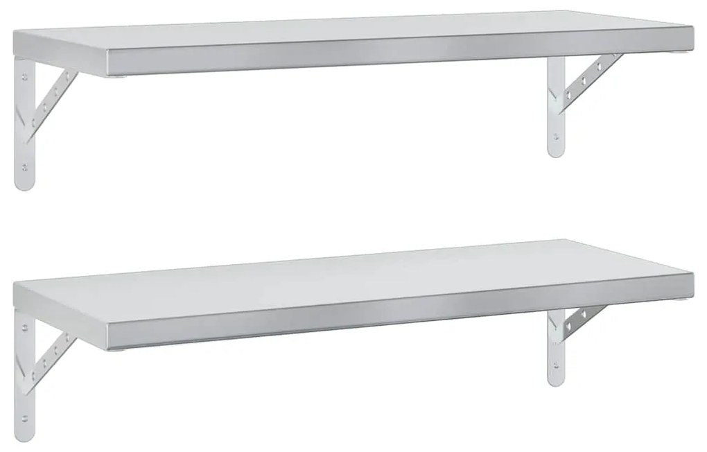 3214506 vidaXL Стенни рафтове 2 бр 75x30 см сребристи неръждаема стомана