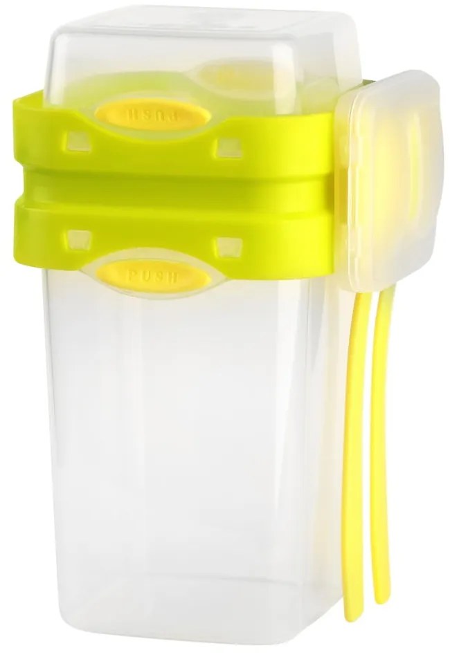 Зелена кутия за обяд и закуска с прибори за хранене, , 650ml+230m Push&amp;Push - Vialli Design