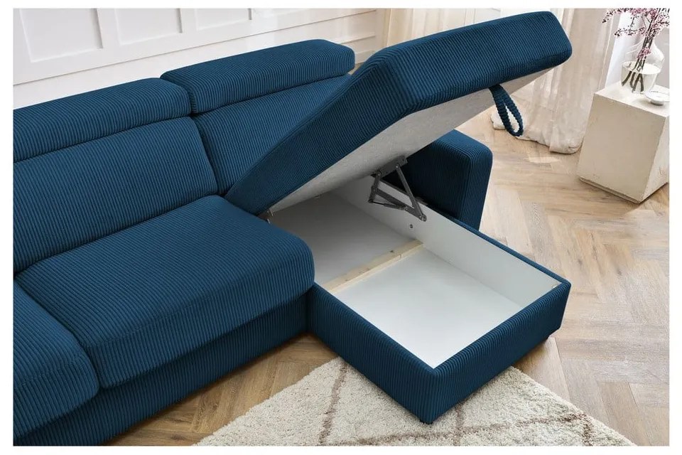 Тъмносин разтегателен ъглов диван от рипсено кадифе (променлив) Monaco – Bobochic Paris