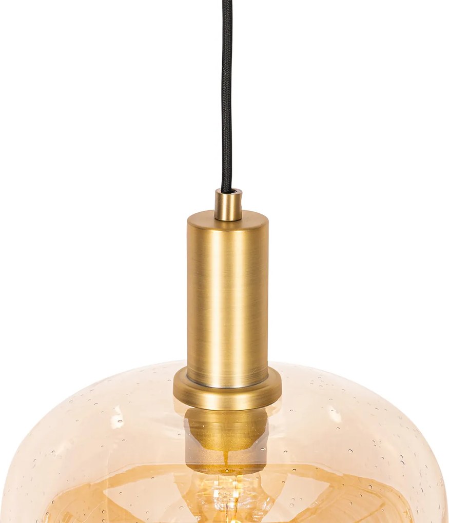 Смарт висяща лампа черна с месинг и кехлибарено стъкло, включваща Wifi G95 - Zuzanna