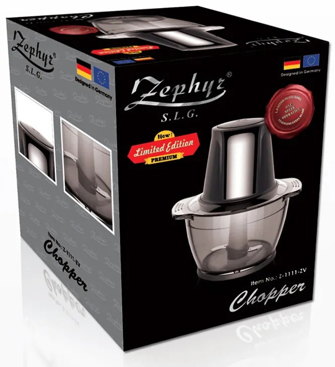 Чопър ZEPHYR ZP 1111 ZV, 500W, 1 литър, Стъклена купа, Черен